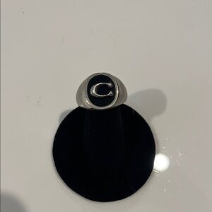 COACH STERLING SILVER Signet Ring with Black Inlay BRAND NEW SIZE 7